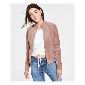 GUESS Womens Pink Pocketed Zippered Stand Collar Track Jacket Jacket M